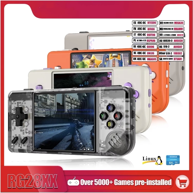 ANBERNIC RG28XX ハンドヘルド ゲーム コンソール 2.83 インチ 640*480 IPS スクリーン Linux システム 3100mAh サポート TV-HDMI-出力 64G 5