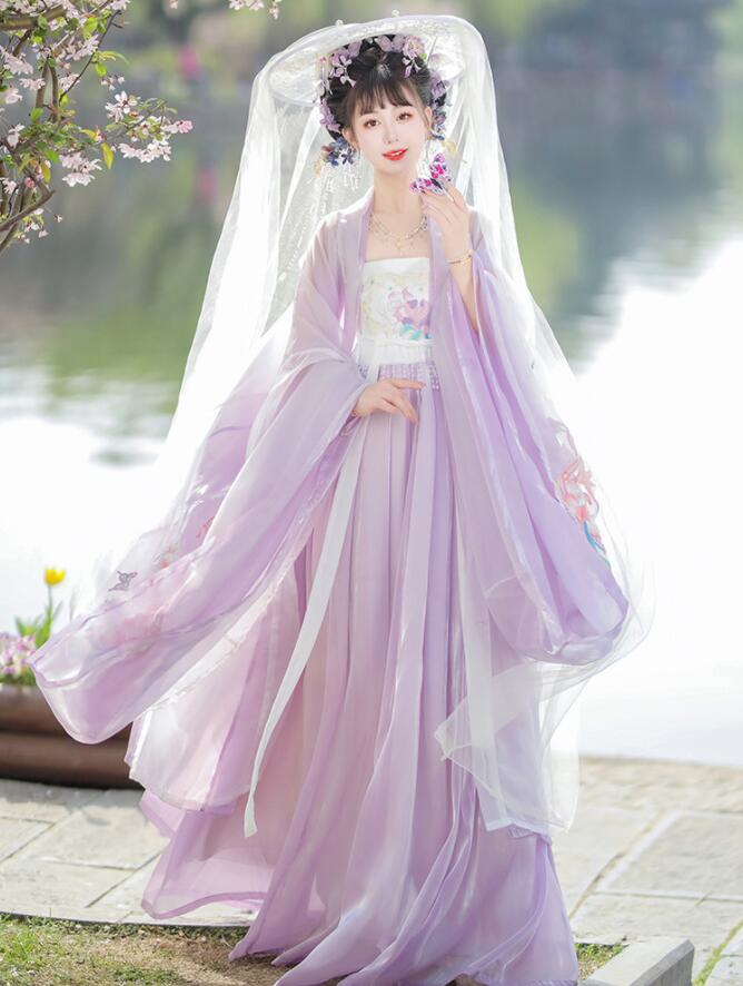 漢服 レディース コスプレ衣装 漢風 古風 ドレス 刺繍付き フレア袖羽織 中華風ドレス 古典ダンス衣装 学園祭 文化祭 イベント 発表会 撮影衣装 ハロウィン コスプレ衣装 コスチューム パープル