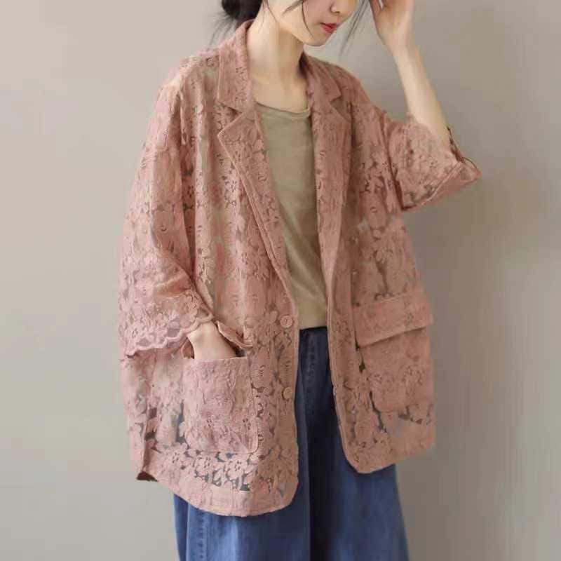 「ファットガール」 UVカット今週の割引は 25% オフです 夏コート 七分袖 薄手 ブラウス 紫外線対策 ポケット付き スーツコート 体型カバー 大きいサイズ ゆったり レディース 5,116円