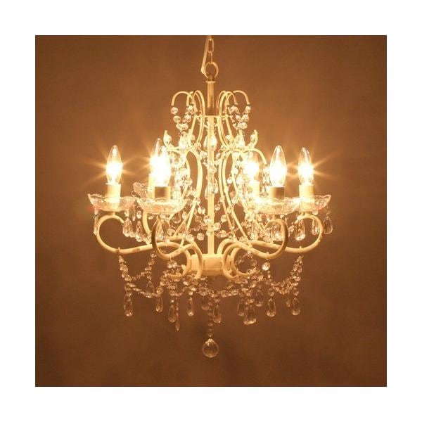 シャンデリア 6灯 led 対応 天井 照明 白 ホワイト アンティーク レトロ ゴージャス 北欧 ヨーロピアン おしゃれ オシャレ 豪華 軽い 軽量