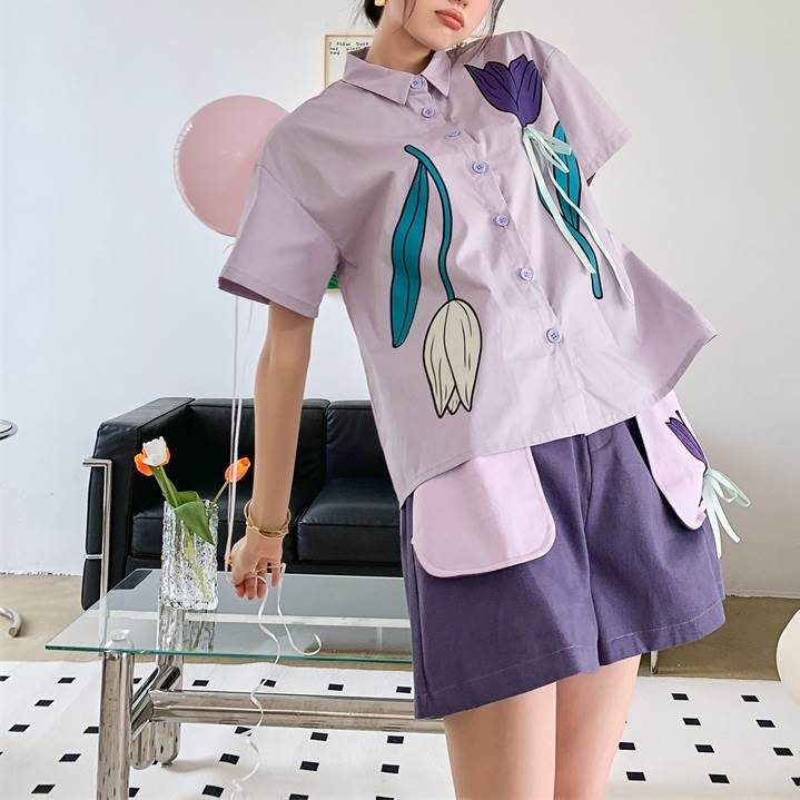 レディース トップス パンツ ボトムス シャツ セットアップ ミニ ショート 膝上 半袖 ラウンドネック 襟付き ポロカラー フェミニン リボン 前開き かわいい 大人可愛い カジュアル おしゃれ レ