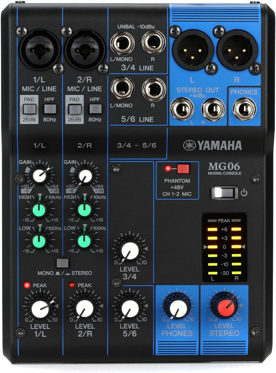 ヤマハ YAMAHA 6チャンネルミキシングコンソール MG06 最最大2 Mic / 6 Line入力 マイクプリアンプ「D-PRE」搭載 堅牢なメタルシャーシ