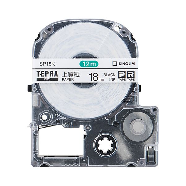（まとめ） キングジム テプラ PRO テープカートリッジ 上質紙ラベル 18mm 白／黒文字 SP18K 1個 (×4セット)