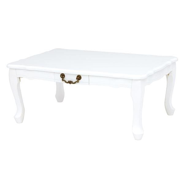 折れ脚テーブル（折りたたみローテーブル） 木製 幅80cmx奥行55cm 猫足/姫系 ホワイト（白）