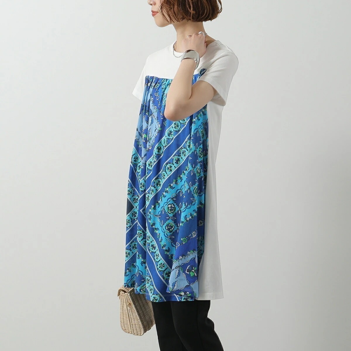 EMILIO PUCCI KIDS エミリオプッチ キッズ ワンピース PW1B01 J0177 レディース ガールズ 半袖 カットソー チュニック ルーネック ロゴ 101 【mega】