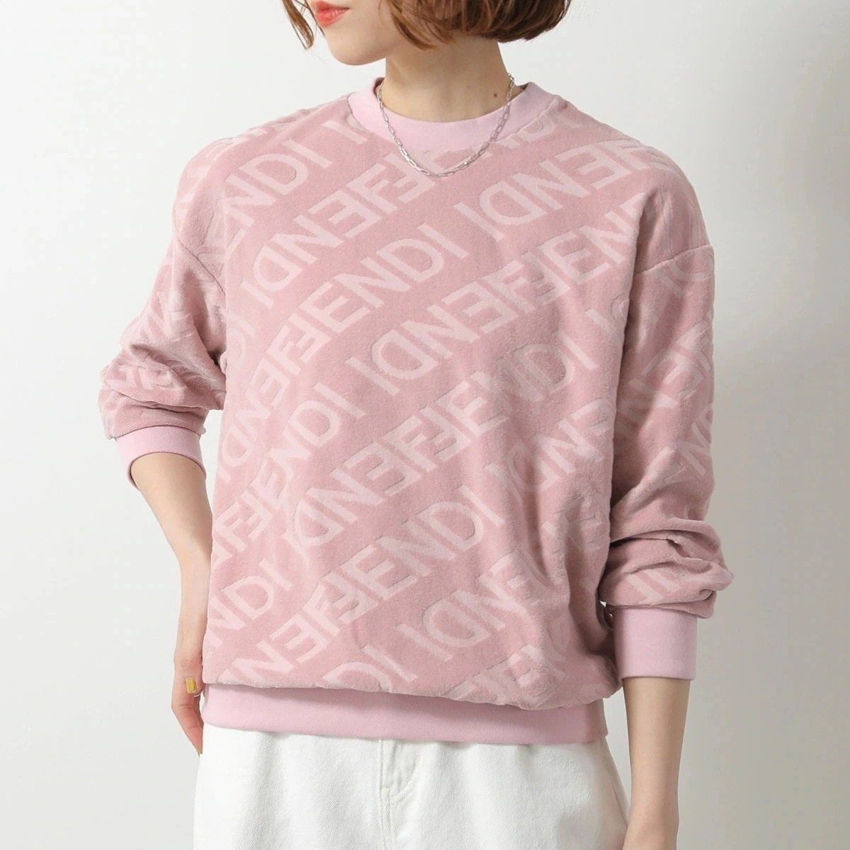 FENDI KIDS フェンディ キッズ トレーナー JUH067 AOCB レディース ガールズ スウェット クルーネック ロゴ ベロア ベルベット F1M2