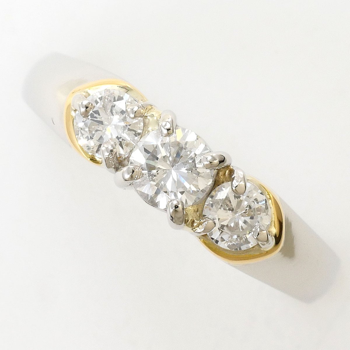 K18 18金 YG イエローゴールド PT900 プラチナ リング・指輪 10.5号 ダイヤモンド 0.50 ct 鑑別書 総重量約3.8g 中古