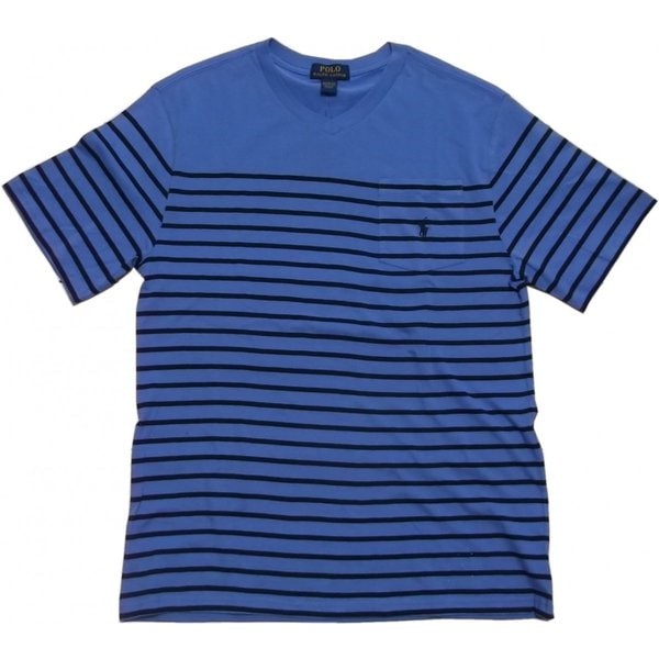 ボーイズサイズ 半袖 Vネック ボーダー Tシャツ ブルー boys PR2-1043