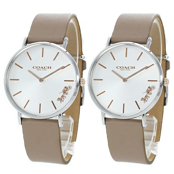 【ペア収納ケース付】コーチ 腕時計 手表 ペアウォッチ ペリー レザー ボーイズペア 同サイズ シンプル シルバー 革 ブラウンベージュ 1450311914503119 誕生日プレゼント ポイント消