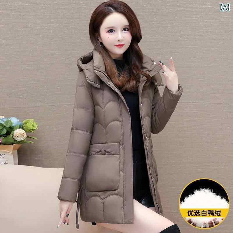 ジャケット ダウンジャケット レディース 大きいサイズミドル丈 暖かい ダウン 女性 冬 厚手 暖かい ホワイトダックダウン