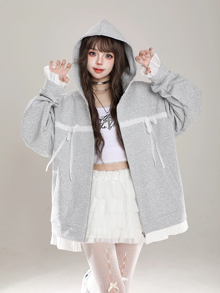 2024 秋冬トップスかわいいパーカー フード付き韓国風長袖ゆったり細見え白黒おしゃれレトロチャッシルエット甘め大人っぽ韓国フルサイズファッション系ルーズレディースサイドお出かけ学生通学トラック羽織る