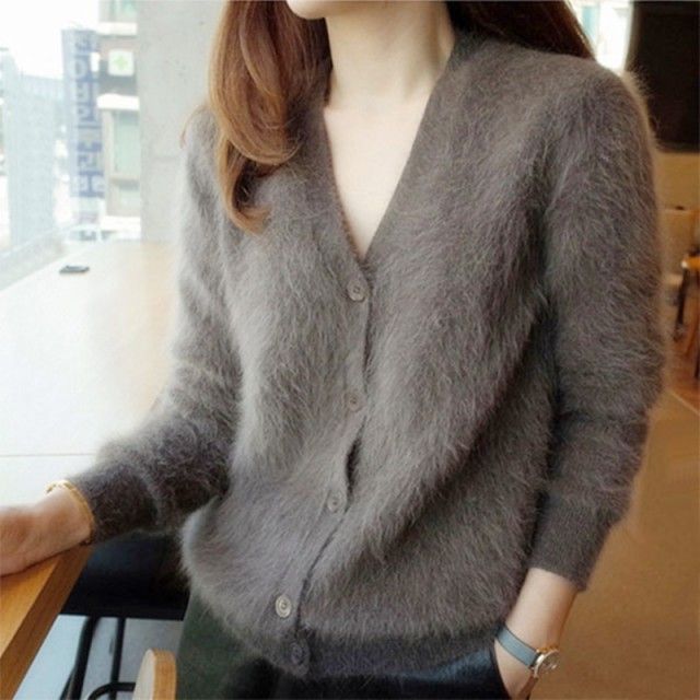 【即納】福袋 2025 冬新作 秋冬 ふわふわ モヘア ニット カーディガン Vネック セーター レディース トップス 4color シンプル 大人カジュアル 大きいサイズ 長袖 黒 白 ピンク オフ