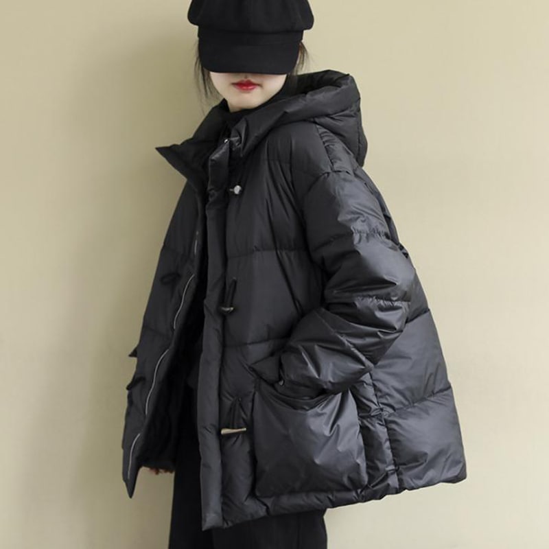 大きいサイズの秋冬アウター新型韓国ゆるい文芸復古牛角ボタンパーカーダウン綿服コート 5,286円