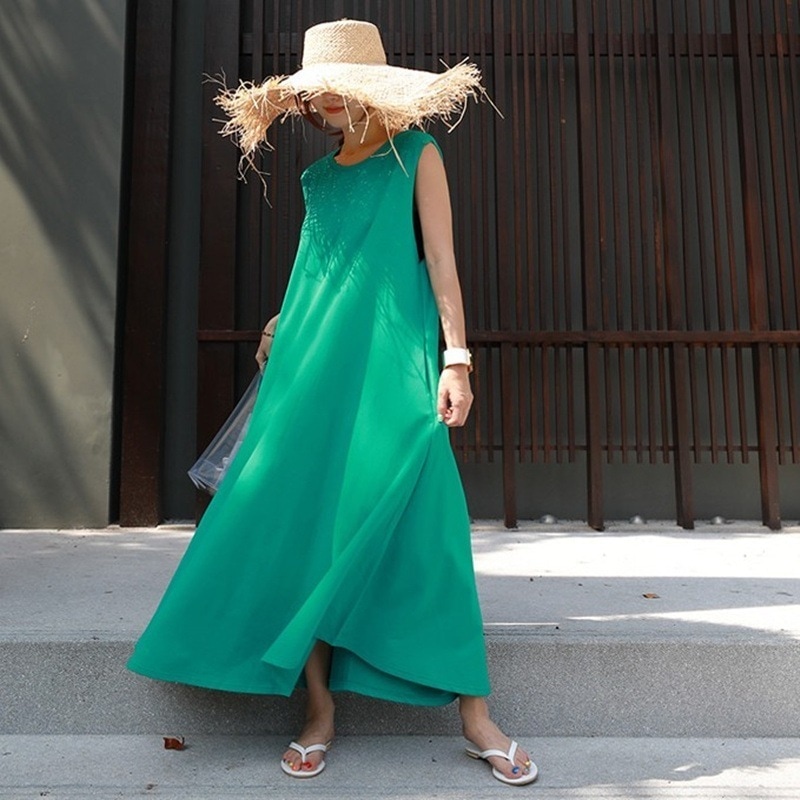 レイヤード Tシャツワンピ ワンピース 膝下丈 ミモレ丈 ロング丈 袖なし ノースリーブ 襟なし ラウンドネック Aライン 裾広がり かわいい 大人可愛い シンプル カジュアル おしゃれ お洒落 5,646円