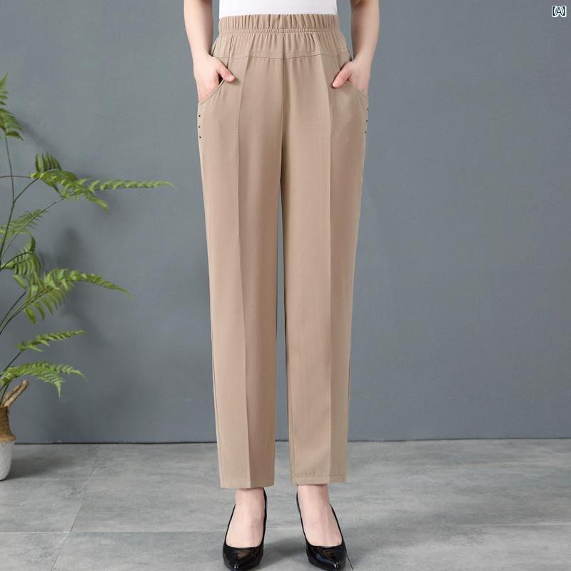 レディース ファッション おしゃれ 春夏 秋　冬 大人 上品 高級 マダム プレゼント 敬老日　おばあちゃん パンツ 夏 薄手 九分丈 ハイウエスト ストレート レッグ パンツ 義母 シフォン