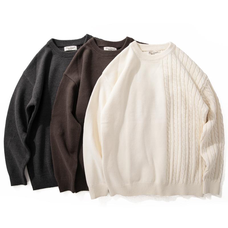 メンズ ファッション 男性用 オシャレ シンプル 大人 かっこいい 大きいサイズ ストリート 紳士服 秋冬 ニット セーター カジュアル レイヤリング セーター ツイスト ロープ ツイスト ラウンドネ