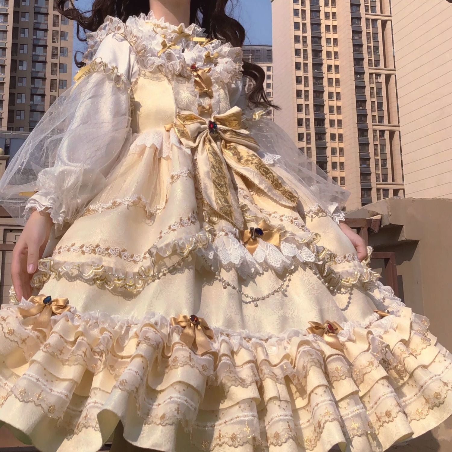 家庭用ロリータ 戴冠式ドレス ドレス デイリー デザイン レディース ロング 春秋ロリ