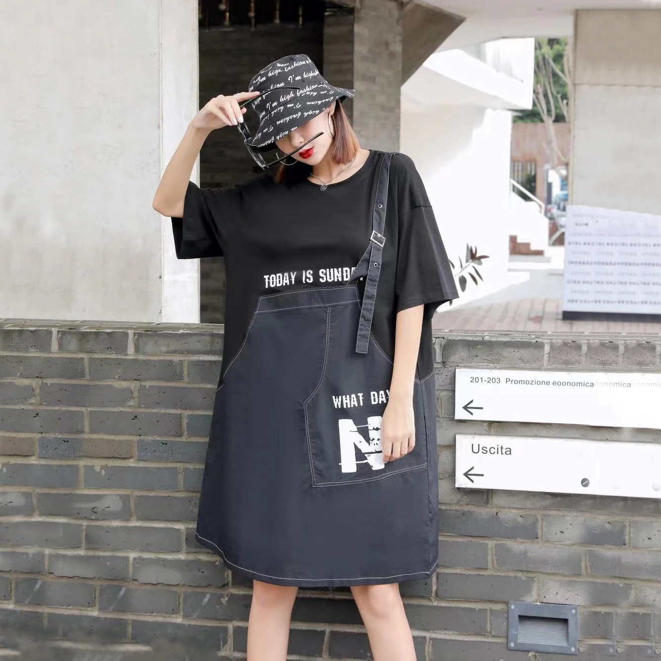 ワンピース人気新作怠惰風半袖tシャツロングトップス韓国ファッションレディースセクシーミニワンピース夏服可愛いフェイクレイヤードサロペットスカート