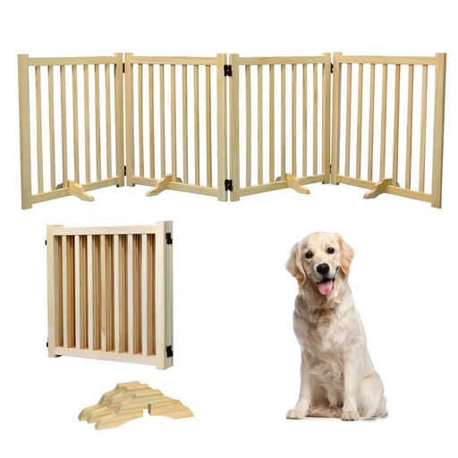 HEEOREV 木製ペットゲート ペットゲート ベビーゲート 犬用ゲート4スライス( 長さ240cm高さ60cm )折り畳み式ゲート 柵 犬 ゲート 安全柵 猫 ドアフェンス 室内 猫 大型犬 脱走防