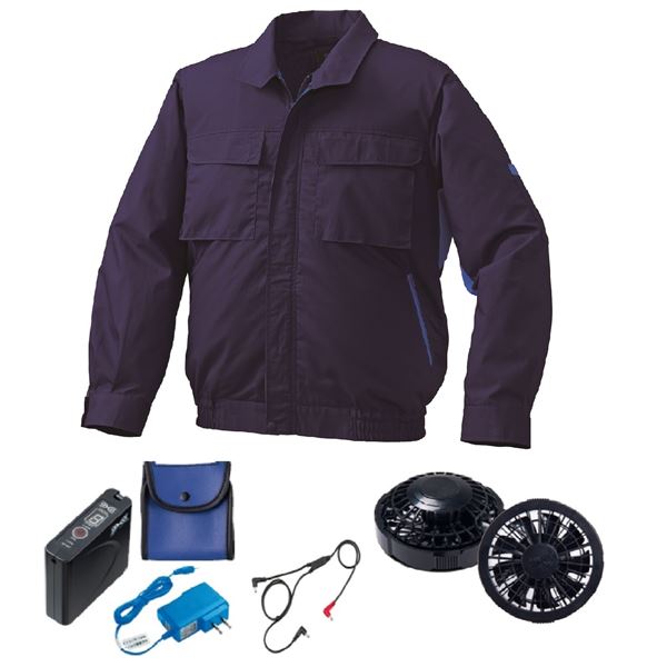 KU91910空調服 綿ポリ混紡 脇下マチ付2 FAN2200B/LISUPER1 ネイビーx青LL