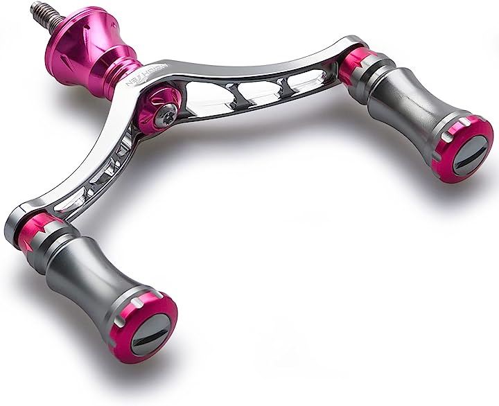 80mm リール ハンドル 15mm ノブ 搭載 シマノ ダイワ 通用 スピニングリール用 Chess Series ＆ ピンク 669( ガンメタル ＆ ピンク)