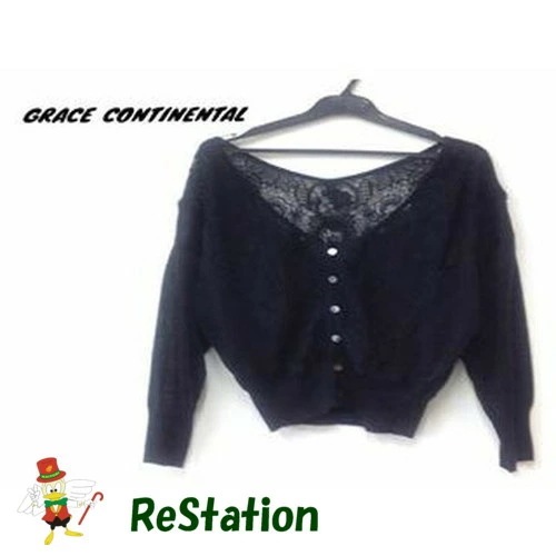 【中古】グレースコンチネンタル GRACE CONTINENTAL 長袖 レース カーディガン Vネック ブラック レディース サイズ36