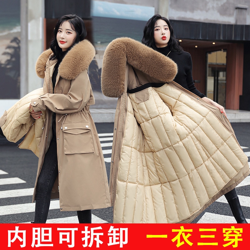 冬の新作厚手ダウンコットン韓国版取り外し可能な内胆派を克服した綿入れコートレディースミディアムタイプのアウター