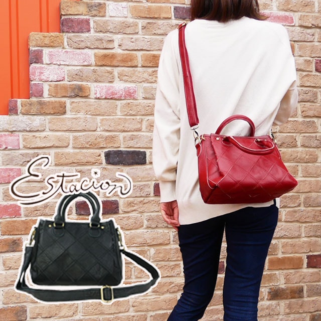 エスタシオン Estacion バッグ ショルダーバッグ レディース ハンドバッグ 628B 本革 斜めがけ パッチワーク シンプル ダイヤ柄 ハンドメイド 小さめ カバン 鞄 2wa