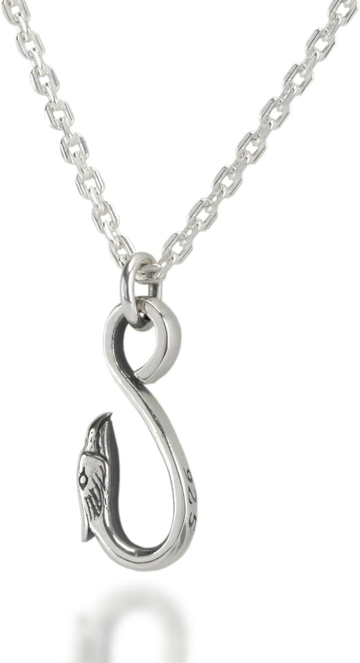 シルバー925 イーグルヘッド フック ネックレス メンズ レディース ユニセックス スターリングシルバー 鷲モチーフ 銀製 小さめ シンプル (シルバー, 45cm（チェーン長さ）)