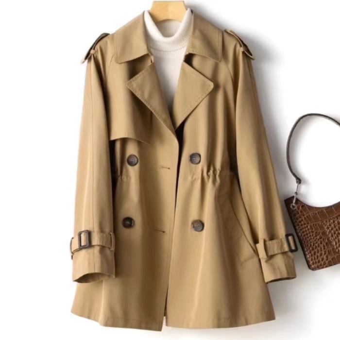 レディース ジャケット コート アウター 上着 羽織 前開き レトロコート ミッドレングス 長袖 Vネック 襟付き ワイド ポケット ハイウエスト ボタン かわいい 大人可愛い きれいめ シンプル