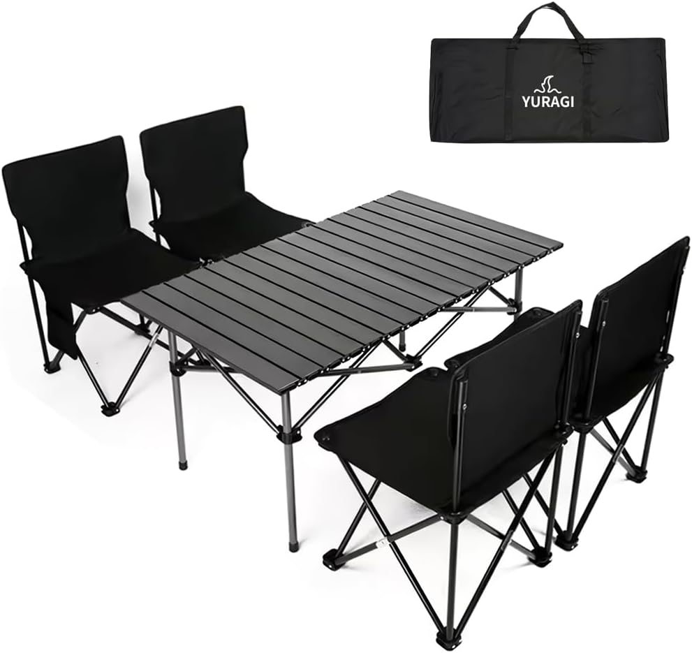 YURAGI アウトドア テーブル チェアセット 5点セット キャンプ アルミテーブル椅子 ピクニック ベンチセット ピクニックテーブル 超軽量 折り畳み 組立簡単 収納バッグ付き BBQ