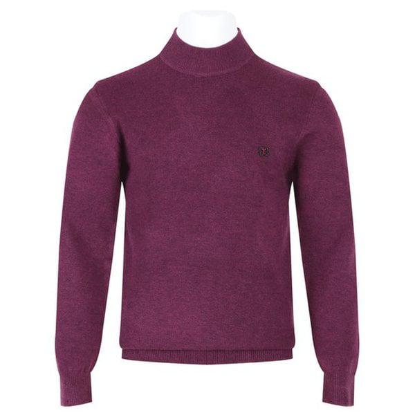 メンズソフトウールハーフネック長袖ニットTシャツ BGM-KN-Q002-マルーン