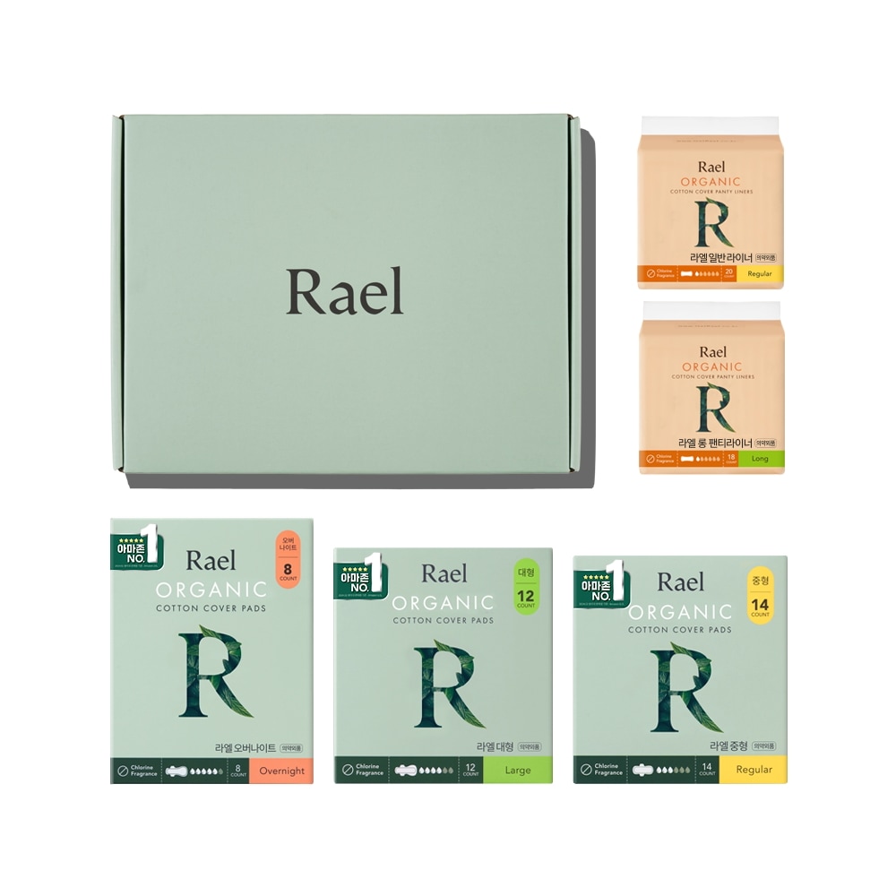 [ギフトセット]ラエルオーガニック純綿カバー5種セット（生理大中型1+大型1+オーバーナイト1+一般ライナー1+ロングライナー1） 5,571円