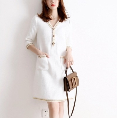 Vネックワンピース ワンピース フレアワンピース ワンピドレス ミニ ミニ丈 袖あり 7分袖 七分袖 Vネック フレア ポケット かわいい 大人可愛い きれいめ シンプル カジュアル 大人 上品