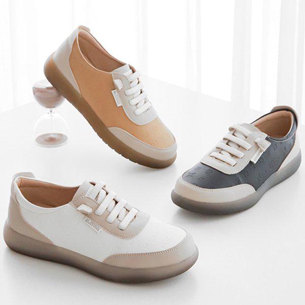 [シューズ] 牛革コンボバンド끈 女性女子スリップオン スニーカー 3cm/3color sjbad-m51