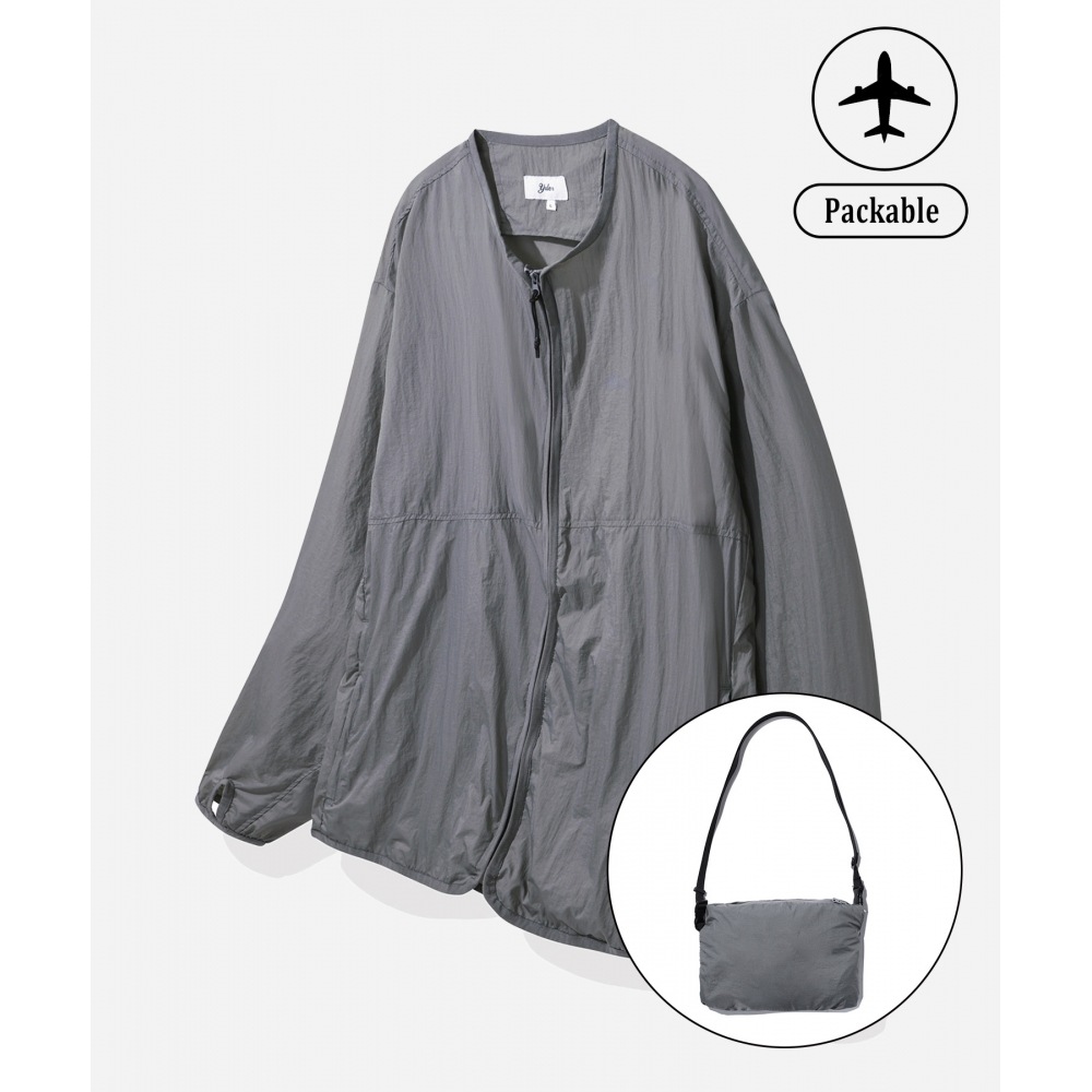 YALE [ワンマイルウェア] コンフォートパッカブルノーカラージャケットグレー
