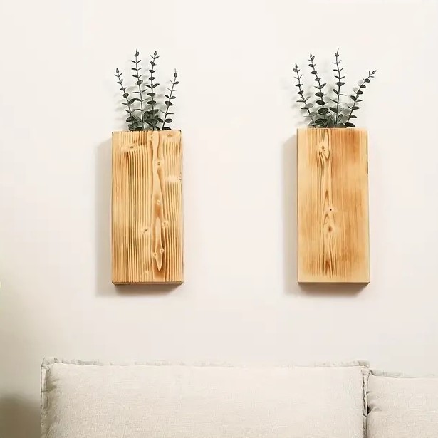 壁掛けフラワーポット 2個セット 室内植物用 木製 長方形 ブラウン ナチュラル お洒落 モダン シンプル 壁掛け装飾 木製 花瓶 4-7