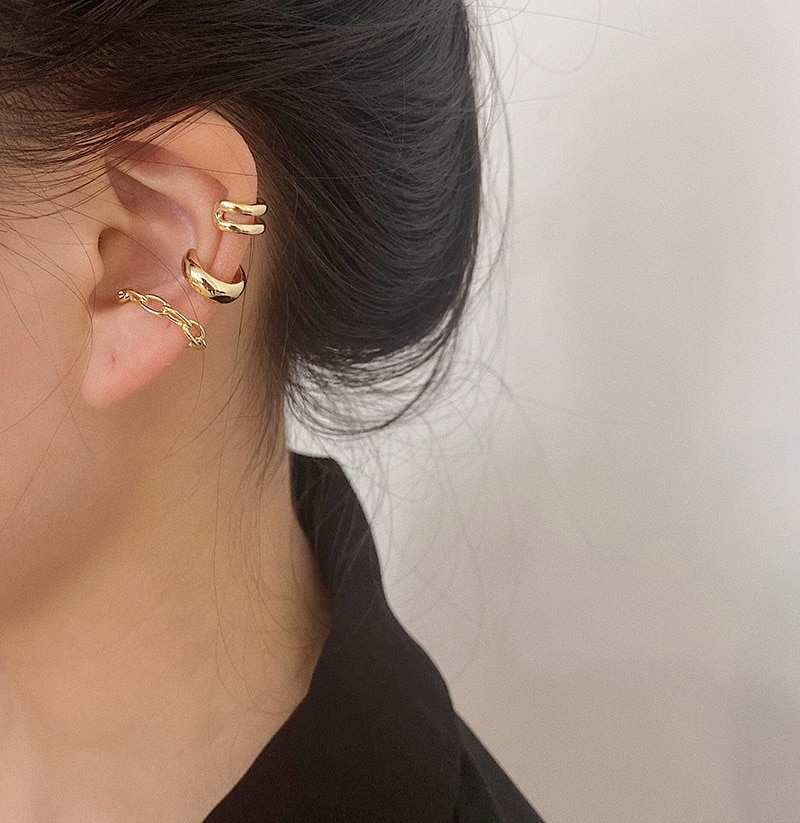 品質のいい ピアス女性気質ファッションスーパーフェアリーレトロ香港フレーバー学生耳骨クリップイヤリングイヤリングなしのコンビネーションセットイヤークリップ 指輪 Color ゴールドのイヤークリップのスリーピースセット Coris Ec