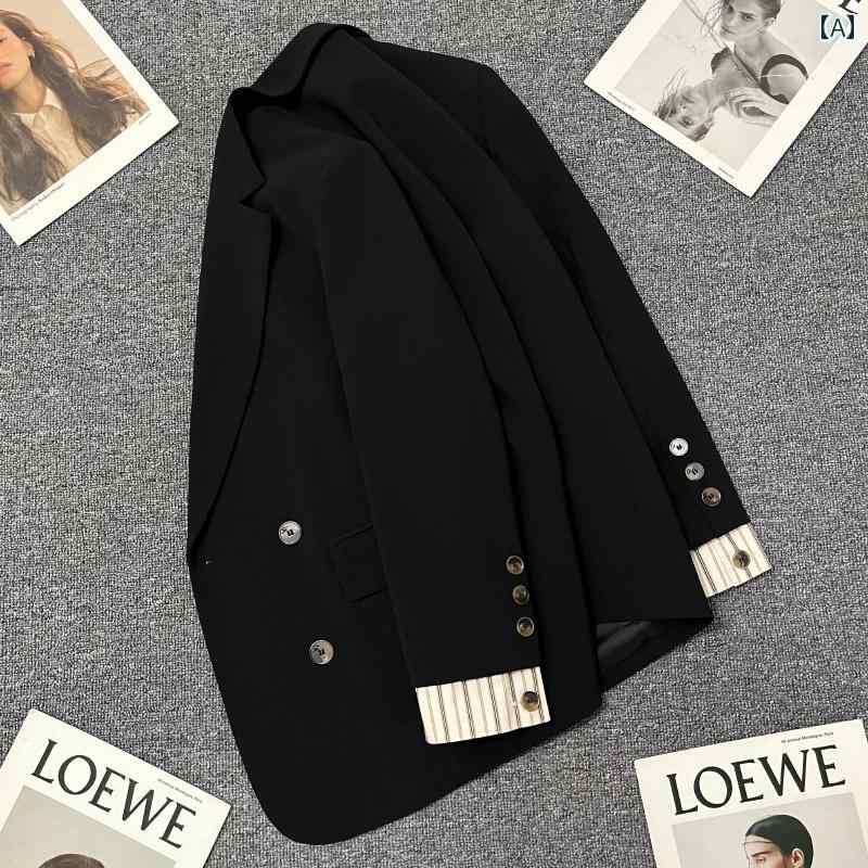 ビジネス　スーツ　ジャケット 女性用 ブラック スプライシング スーツ ジャケット 2025 春秋 高級 通勤 万能 カジュアル