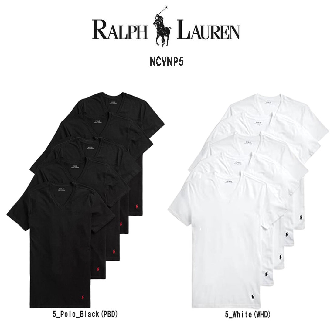 POLO RALPH LAUREN Vネック Tシャツ 5枚セット お買い得 パック メンズ 下着 Cotton Classic Fit NCVNP5