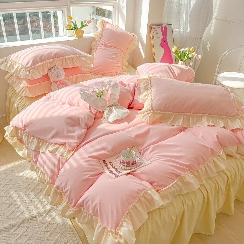 新しい 韓国版 レース本 アブレシブ 4つの条件セット ベッドスカート 学生 宿舎 快適 3つのセット