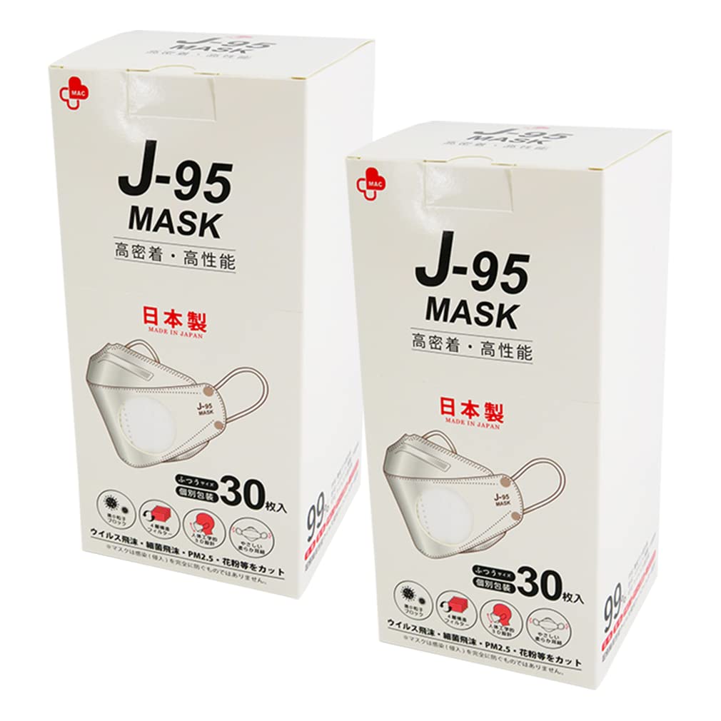 [エーエヌエス] 立体マスク J-95 MASK 60枚 (30枚入×2箱セット) J-95MASK 日本製マスク 不織布マスク 高性能マスク 3D立体型マスク 不織布マスク ホワイト 白 使い捨てマ