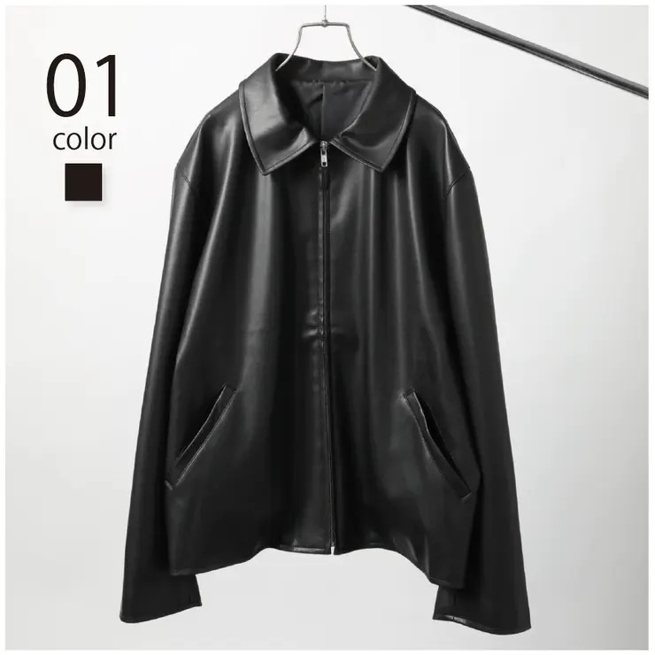 【MAISON CLUB】Soft lamb leather like ZIP JACKET ソフトラムレザーライクシングルジャケット エコレザージャケット