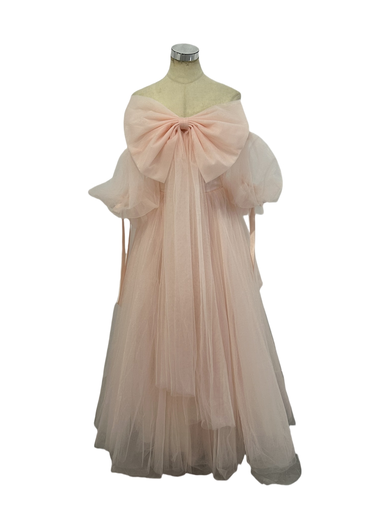 カラードレス ピンク リボン 編み上げ チュールドレス 床付く パフスリーブ 結婚式 38,994円