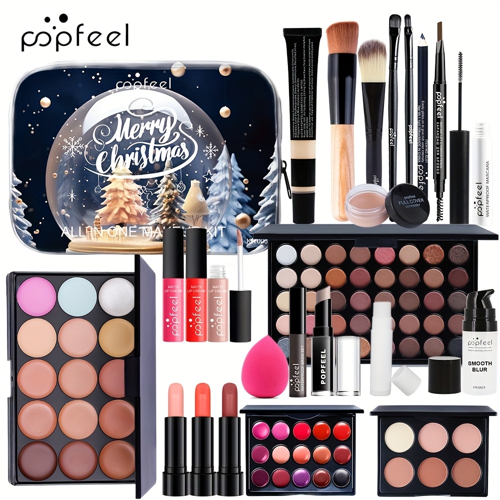 POPFEEL 24個のメイクアップセット - 鮮やかなホリデーをテーマにした化粧品アイシャドウコンシーラーファンデーションブラシなど - 母の日の贈り物に最適ペースト状