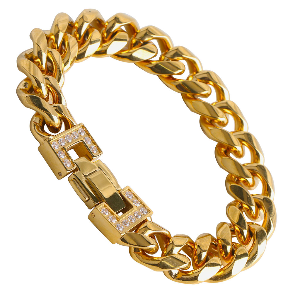 ステンレスCZ喜平ブレスレット 18K [b223]