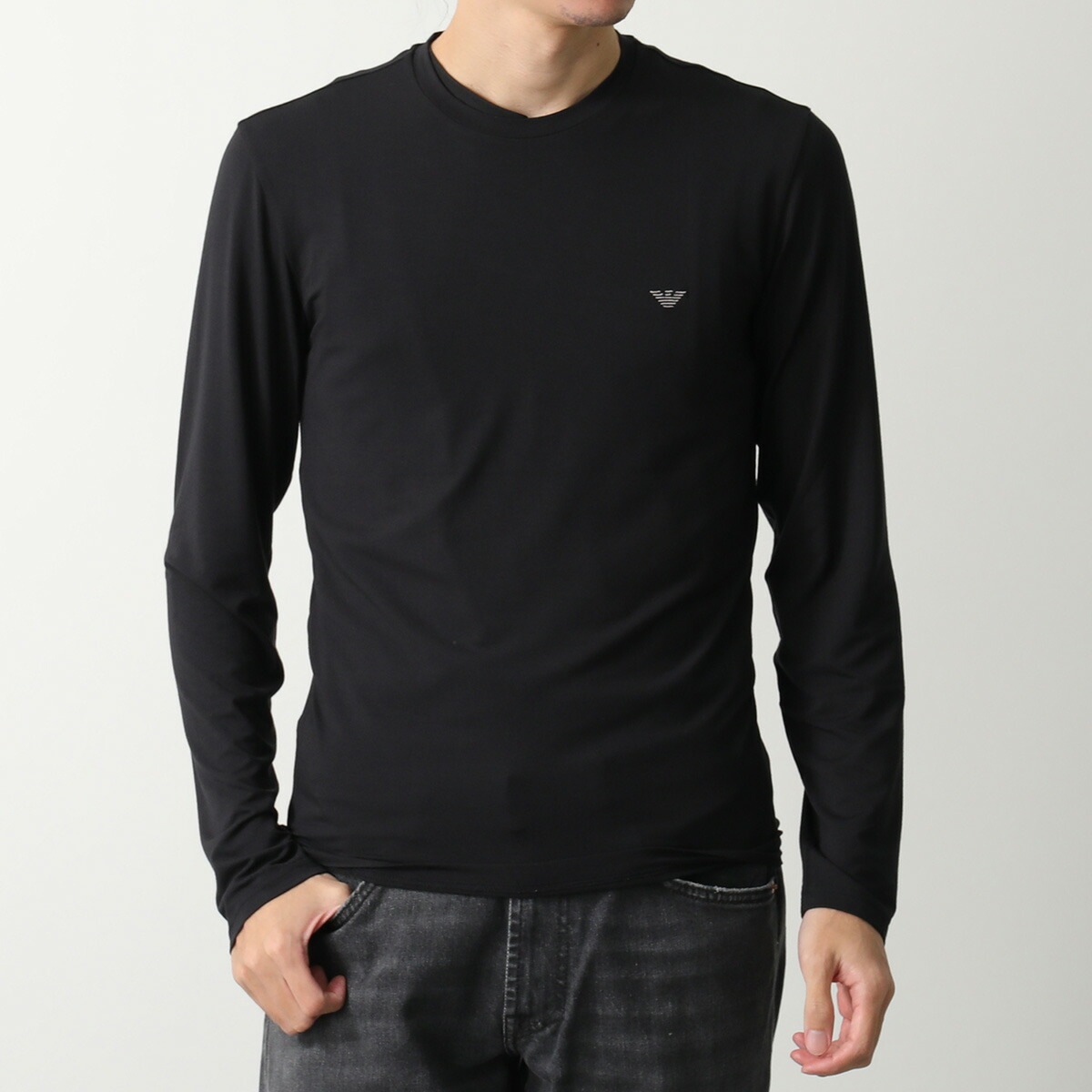 EMPORIO ARMANI UNDER WEAR エンポリオアルマーニ Tシャツ EM000383 AF14988 メンズ 長袖 カットソー クルーネック ストレッチ イーグルロゴ 刺繍 UC001