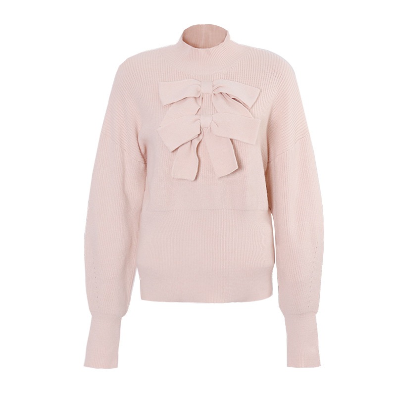 ニットセーター タートルネック ボウランタンスリーブトップ ウエストスリム 4色