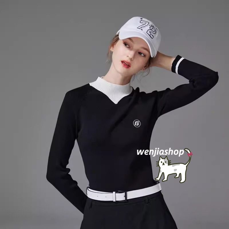 ゴルフウェア 2025 春秋 秋服 レディース スポーツウェア 単品トップス ニットシャツ 長袖 黒白 セットアップ 秋冬 女性 テニスウェア 速乾 韓国風