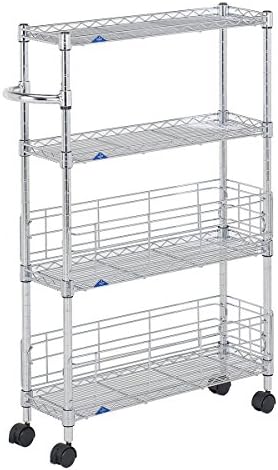 ドウシシャ ルミナス フィール キッチンラック ワゴン スチールラック 隙間収納 収納棚 幅20 4段 サビに強い 防錆加工 組立簡単 キャスター付き 耐荷重80kg (棚板1枚) ポール径19...